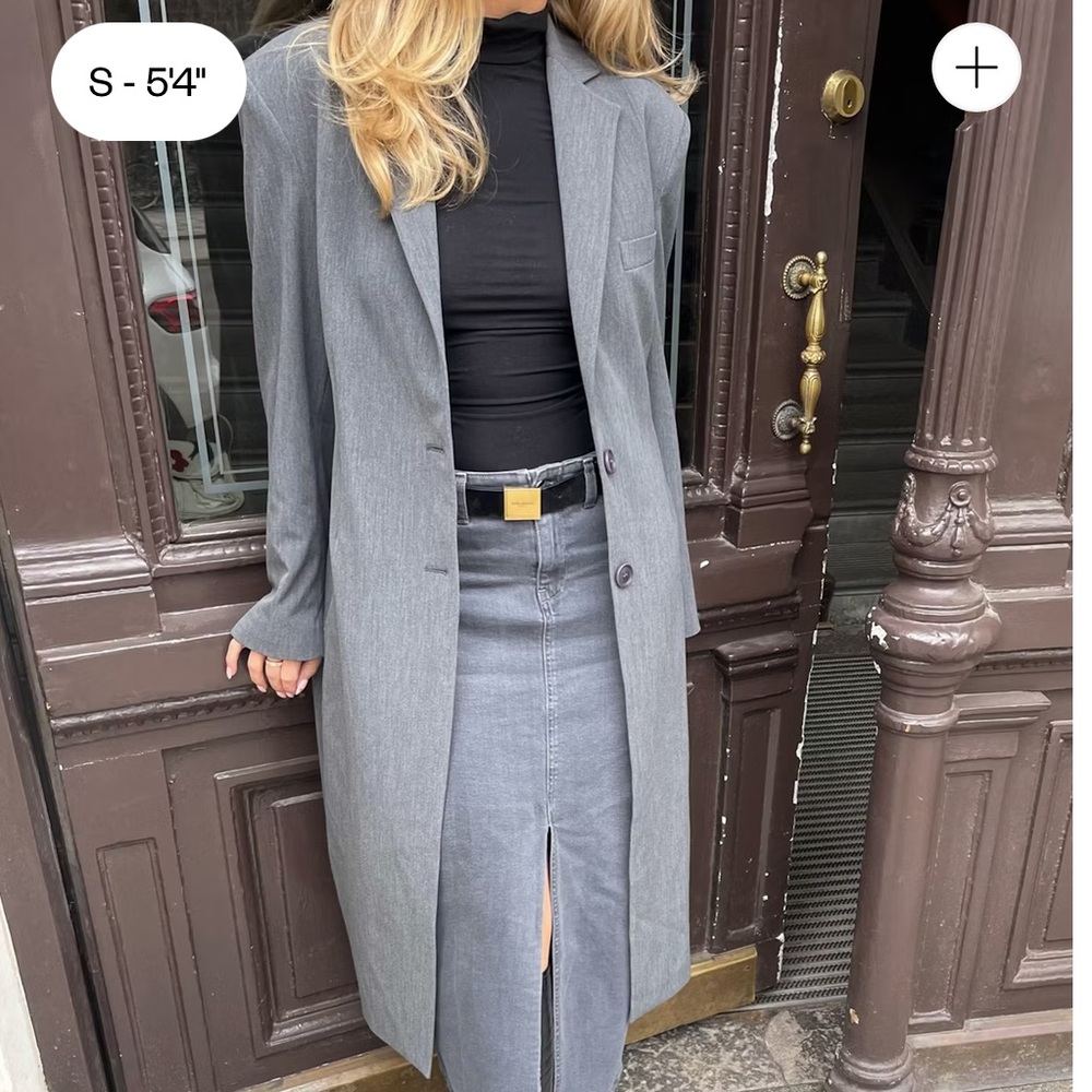 NEW Djerf Avenue Forever Coat Long Button Oversized Blazer in Grey size small - Picture 5 of 14